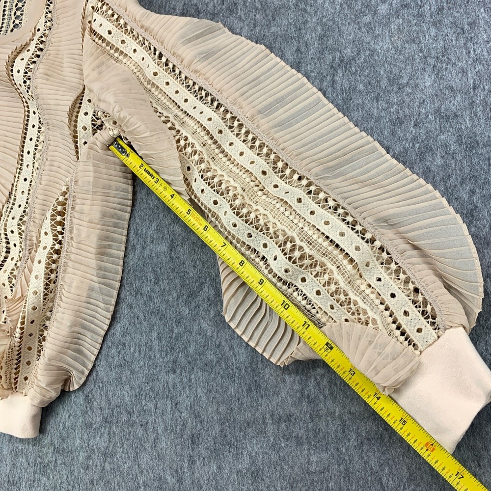 Gracia Beige Cream Top Beige Ruffle Sheer See Through Lace Long Sleeve - Size S - Picture 9 of 9